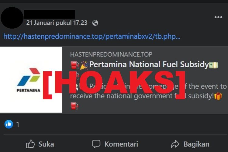 Hoaks, tautan kuesioner berhadiah subsidi BBM Pertamina 