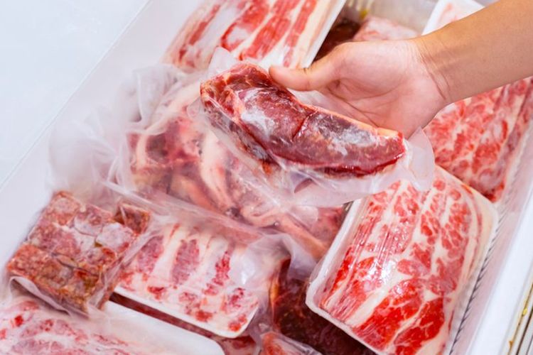Ilustrasi daging, Ilustrasi menyimpan daging di freezer. 