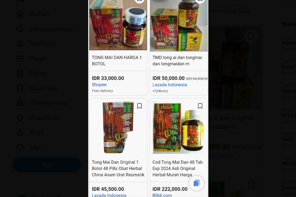 Viral obat herbal Tong Mai Dan disebut berbahaya