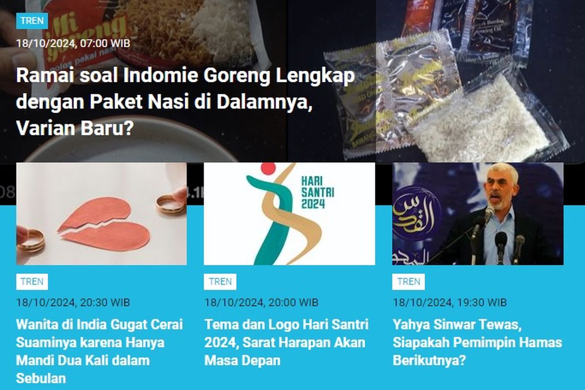 Salah satu populer Tren sepanjang Jumat (18/10/2024) adalah soal foto kemasan Indomie goreng yang disertai paket nasi.