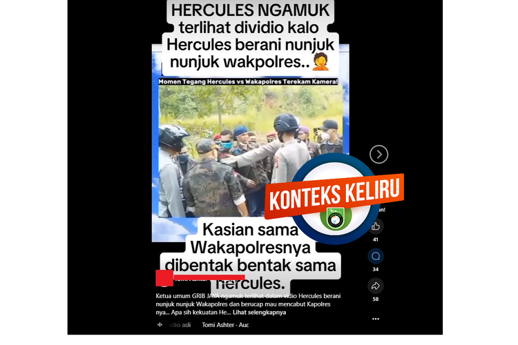 Tangkapan layar Facebook narasi Hercules bersitegang dengan Wakapolres