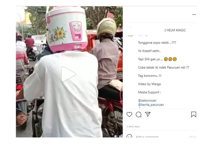 Viral pengendara motor memakai helm magic com