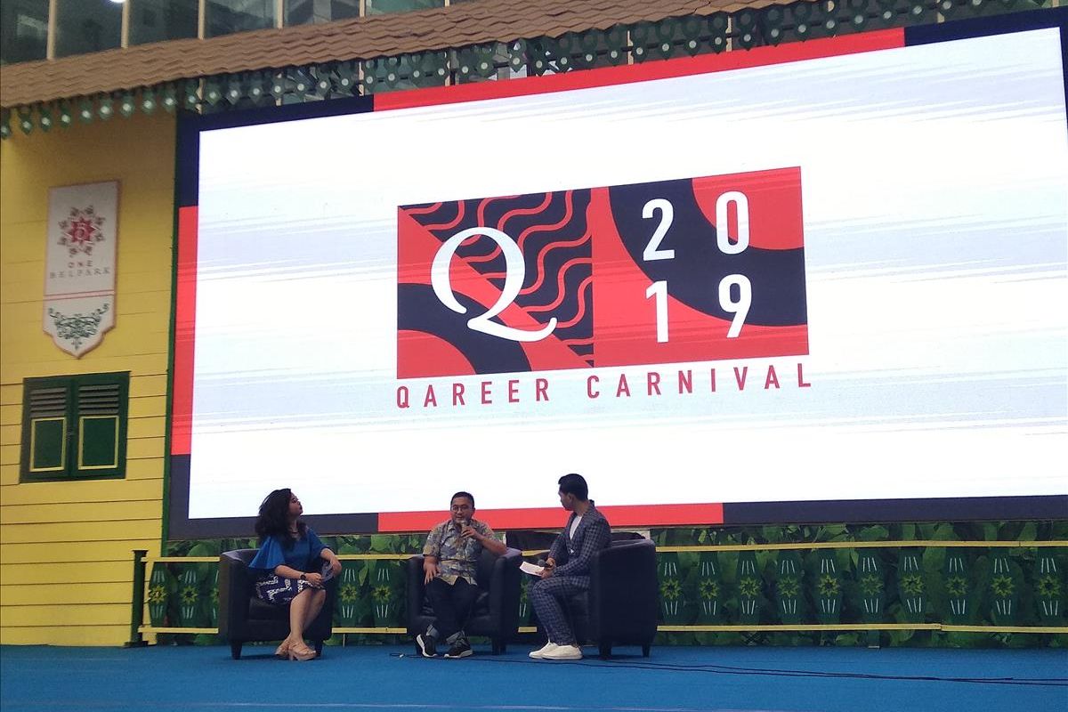 Community Engagement Officer Campaign.com Ahmad Aziz (tengah) dalam talkshow di Qareer Carnival 2019 Jakarta, Jumat (28/6/2019).