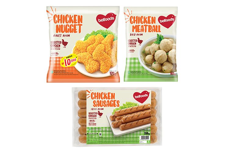 Kemasan 1 kali saji Belfoods Rp. 10.000 (Nugget Ayam, Baso Ayam & Sosis Ayam).