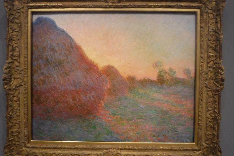 Ilustrasi lukisan Grainstacks karya Claude Monet. Lukisan bertajuk sama di Museum Barberini, Jerman, dilempari kentang tumbuk oleh aktivis lingkungan pada Minggu (23/10/2022).