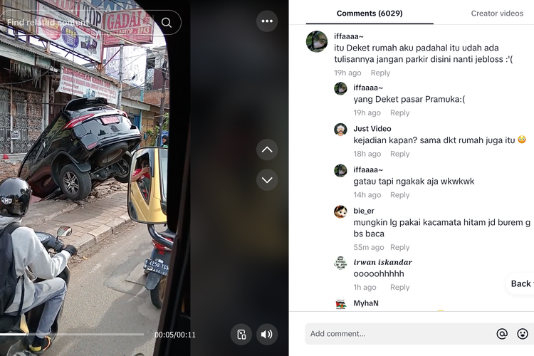 Video bagian depan Toyota Fortuner masuk ke dalam selokan