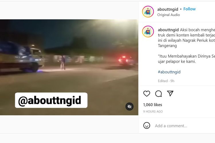 Video viral menunjukkan aksi seorang bocah mengadang truk di kawasan Periuk, Tangerang. Video diunggah Jumat (8/7/2022) dini hari.