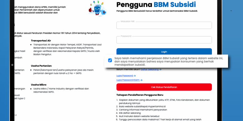 Tangkapan layar halaman depan situs https://subsiditepat.mypertamina.id/