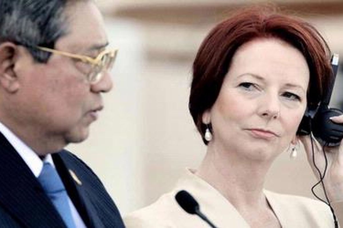 Presiden Susilo Bambang Yudhoyono berbicara di Darwin setelah pertemuan dengan PM Julia Gillard, Selasa (3/7/2012).