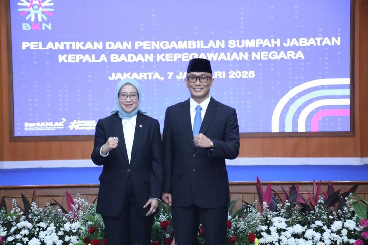 Menteri Pendayagunaan Aparatur Negara dan Reformasi Birokrasi telah (Menpan NRB) Rini Widyantini melantik Zudan Arif Fakrulloh sebagai Kepala Badan Kepegawaian Negara (BKN) di Jakarta, Selasa (7/1/2025). 