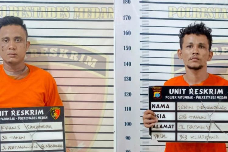 Erwin Mangubut (28) dan Frans Simamora (30) ditahan di Polsek Patumbak pada Rabu (18/6/2025) karena merampok sopir truk di Jalan Sisingamangaraja, Kota Medan. 