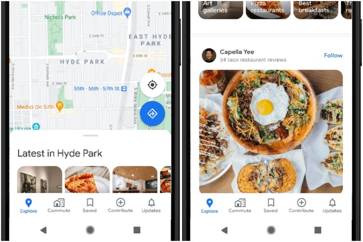 Cara melihat postingan Community Feed di Google Maps.