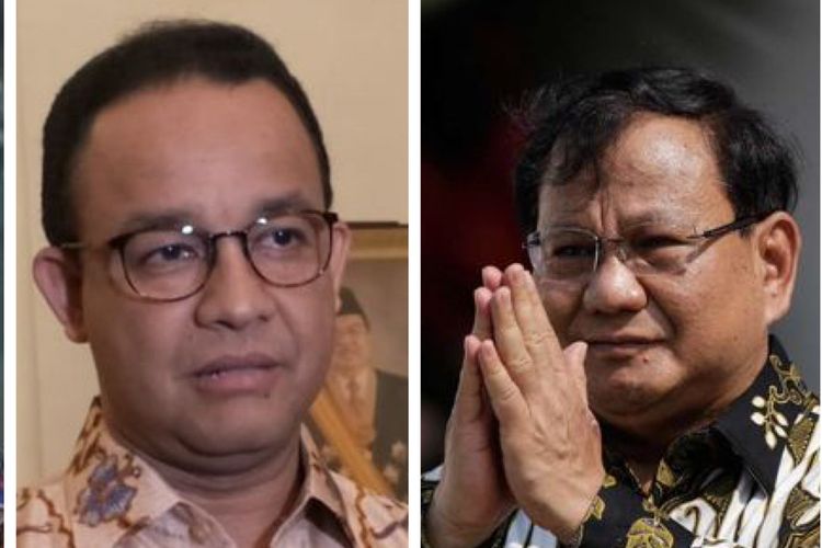 Kolase foto Ganjar Pranowo, Anies Baswedan, dan Prabowo