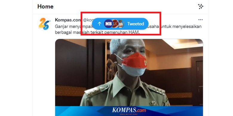 Unttuk menyegarkan linimasa, pengguna cukup meng-klik balon pop-up notifikasi di sisi atas layar yang ditandai dengan bingkai merah pada gambar di atas.