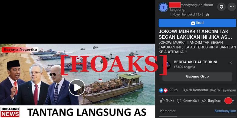 Hoaks Jokowi ancam Amerika terkait bantuan senjata untuk Australia dalam perebutan Pulau Pasir