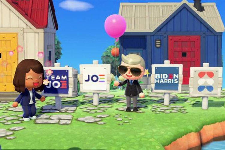 Permainan video Animal Crossing: New Horizons menampilkan poster kampanye Biden-Harris.