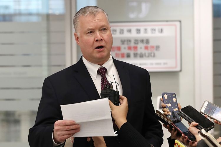 Perwakilan khusus AS untuk Korea Utara, Stephen Biegun, saat tiba di bandara internasional Incheon, Seoul, pada Rabu (19/12/2018).