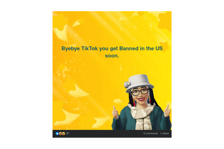 Tangkapan layar unggahan Facebook soal TikTok akan dilarang di AS
