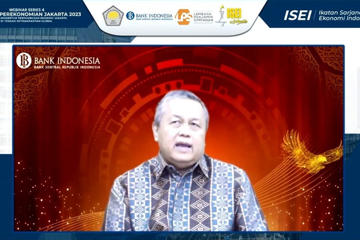 Gubernur Bank Indonesia (BI) Perry Warjiyo saat acara ISEI Cabang Jakarta, Rabu (14/12/2022).