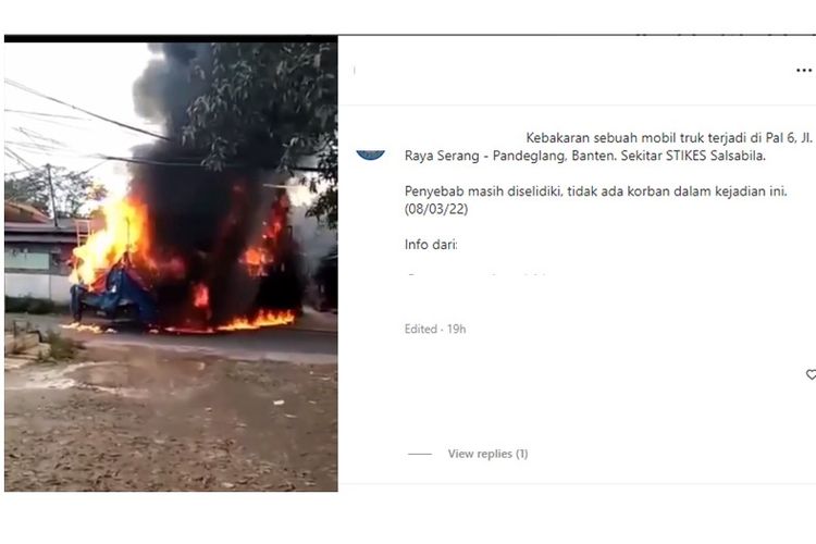 Viral video truk terbakar di Serang