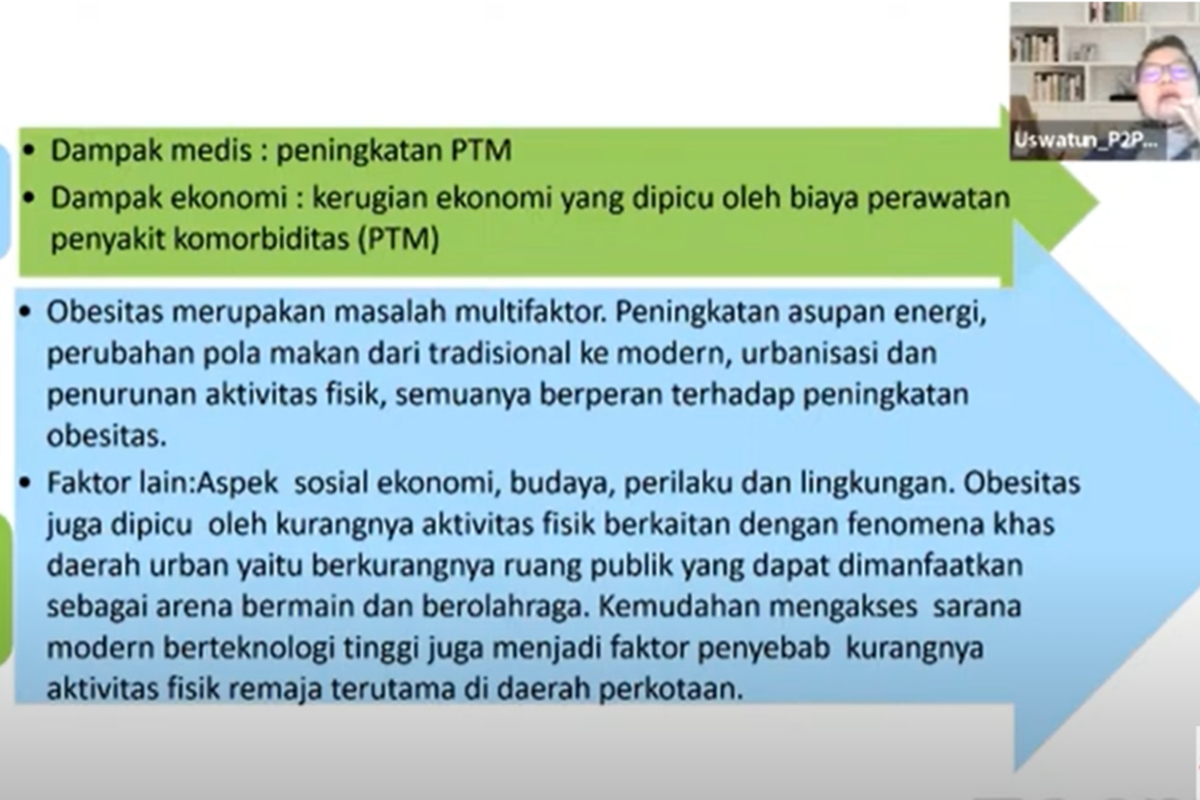 Webinar Nasional Obesitas pada Anak dan Remaja di Indonesia: Kondisi dan Tantangan Terkini yang digelar oleh Pusat Riset Kesehatan Masyarakat dan Gizi, Badan Riset dan Inovasi Nasional (BRIN) pada Rabu (29/5/2024). 