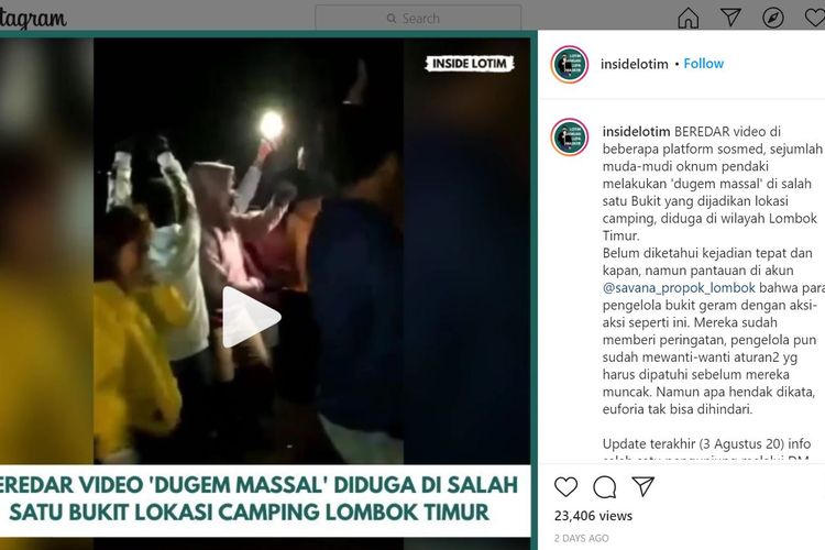 Video yang mempertontonkan aksi gerombolan pendaki melakukan dugem di atas bukit Savana Propok, Desa Bebidas, Lombok Timur, viral di media sosial.