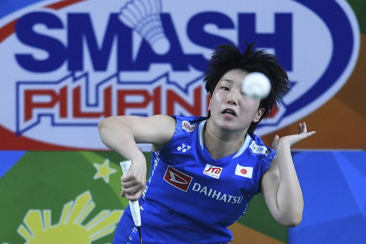 Tunggal putri Jepang Akane Yamaguchi beraksi dalam ajang Badminton Asia Championship atau Kejuaraan Bulu Tangkis Asia di Muntinlupa Sports Complex, Manila, Filipina, pada 29 April 2022.