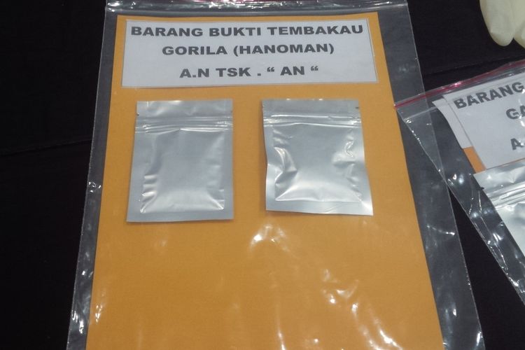 Barang bukti tembakau gorila yang didapatkan Satuan Reskrim Narkoba Polrestabes Bandung dari tangan Andika Naliputra (37), personel band The Titans.