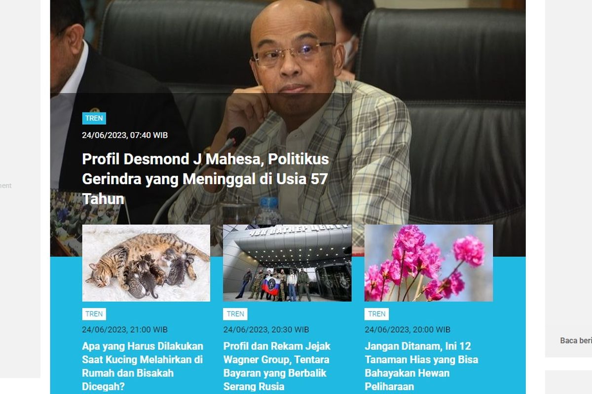 Tangkapan layar berita populer di laman Tren sepanjang Sabtu (24/6/2023) hingga Minggu (25/6/2023) pagi.