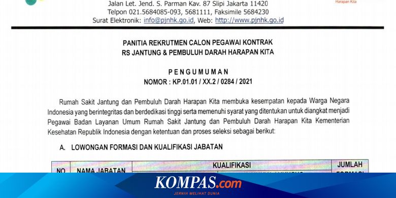 RS Jantung Harapan Kita Buka Lowongan Kerja Lulusan D3, D4, dan S1 - Vimarsana News