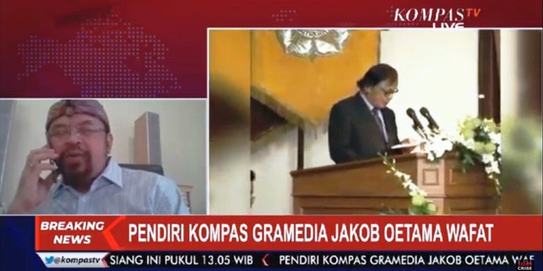 Ninok Leksono (kiri) saat diwawancarai Kompas TV terkait meninggalnya Jakob Oetama.