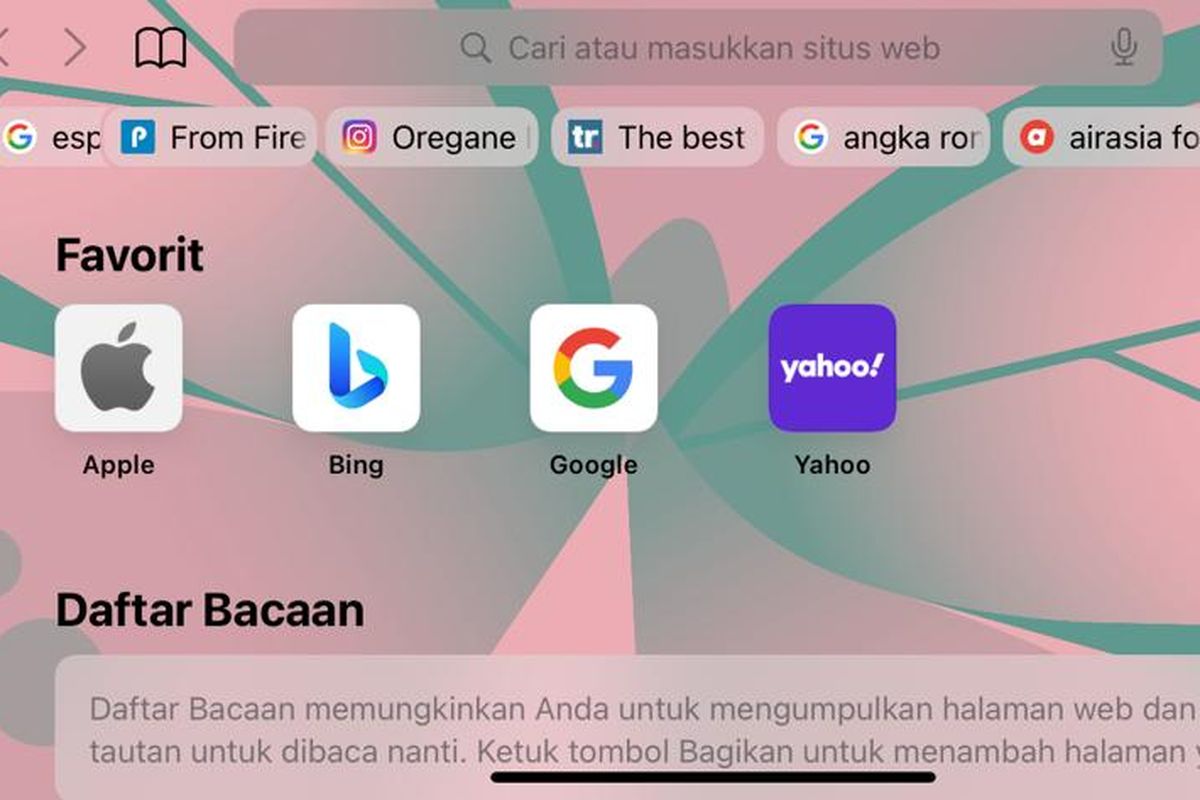 Ilustrasi tampilan background Safari di iOS