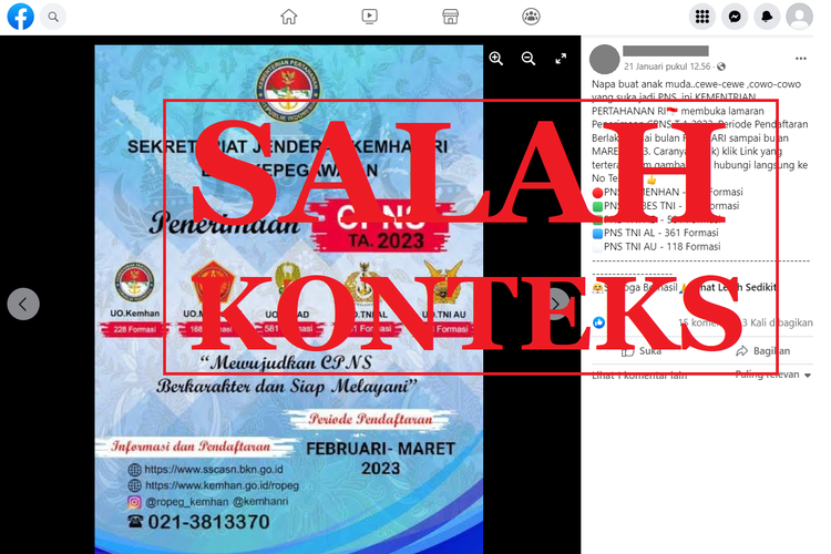 Foto : [HOAKS] Poster Penerimaan CPNS Kemenhan Februari-Maret 2023