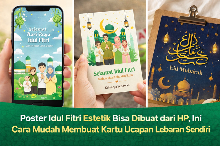Poster Idul Fitri Estetik Bisa Dibuat dari HP, Ini Cara Mudah Membuat Kartu Ucapan Lebaran Sendiri.