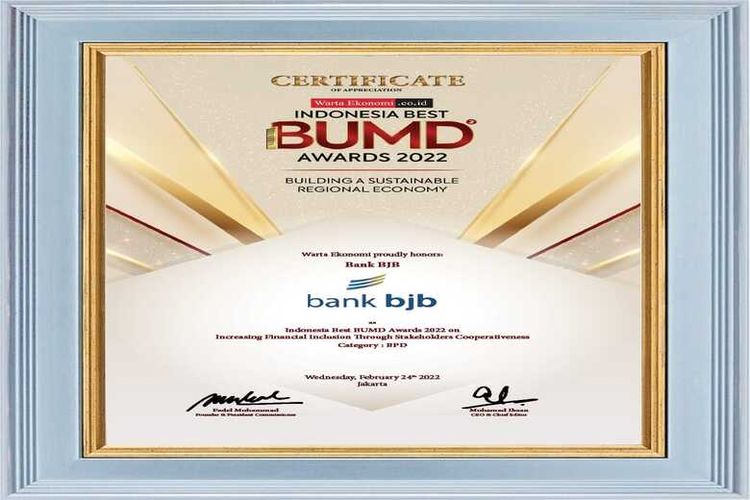 Sertifikat Indonesia Best BUMD Awards 2022