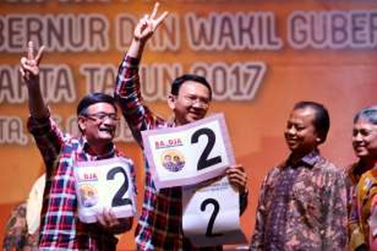 Pasangan calon gubernur-wakil gubernur DKI Jakarta, Basuki Tjahaja Purnama-Djarot Saiful Hidayat, di JIExpo Kemayoran, Jakarta, Selasa (25/10/2016).