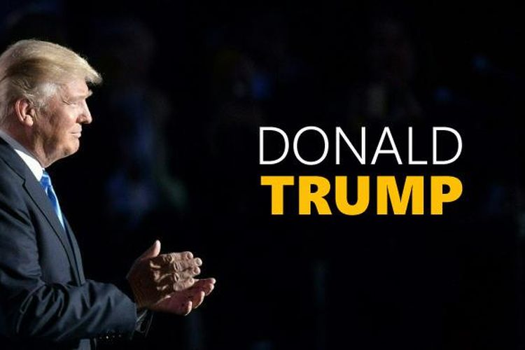 Donald Trump di panggung Konvensi Nasional Partai Republik di Quicken Loans Arena, Cleveland, Ohio, Senin (18/7/2016).