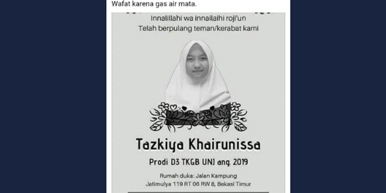 Klarifikasi Viral Mahasiswi Unj Meninggal Karena Gas Air Mata Halaman All Kompas Com