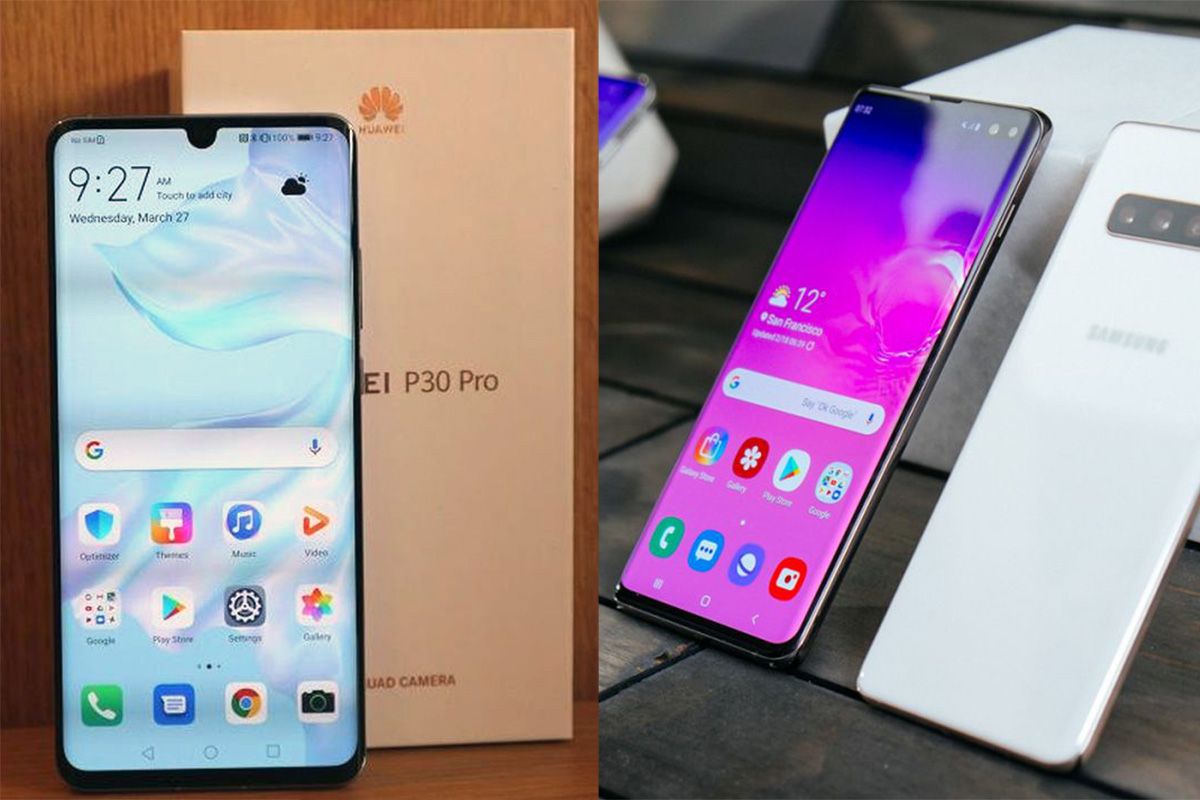 Huawei P30 Pro (kiri) dan Samsung Galaxy S10 Plus