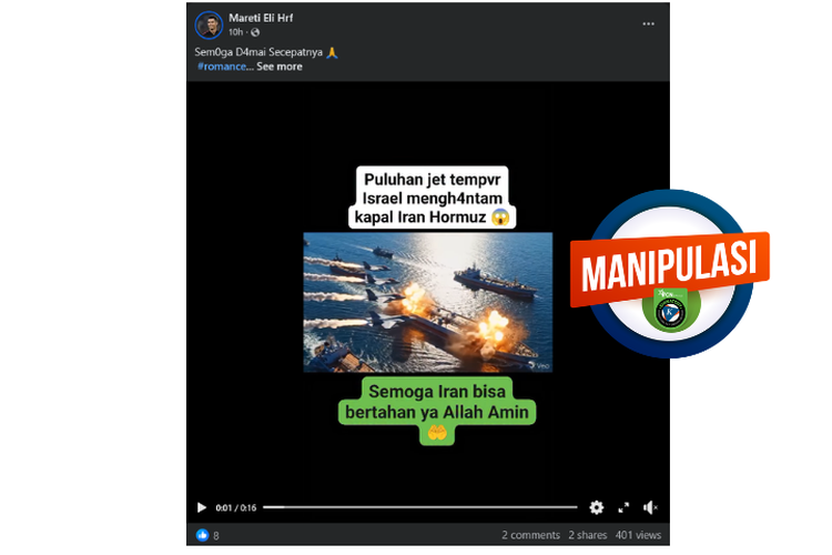 [VIDEO] Hoaks Jet Tempur Israel Serang Kapal Iran di Selat Hormuz, Video Dibuat Pakai AI