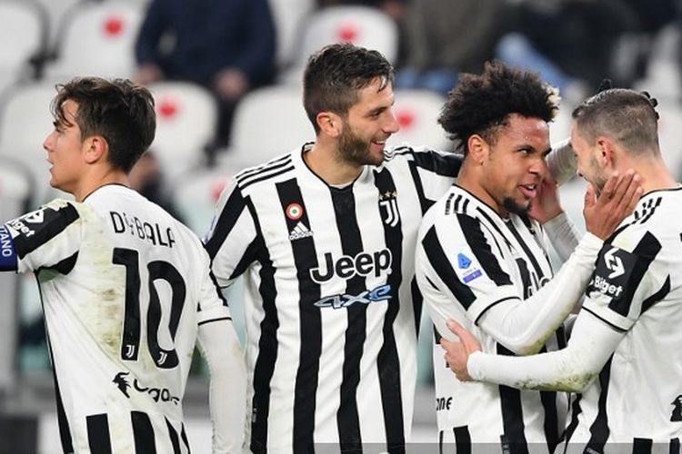 Gelandang Juventus, Weston McKennie, berselebrasi usai mencetak gol ke gawang Udinese pada pekan ke-22 Liga Italia, Minggu (16/1/2022) dini hari WIB.