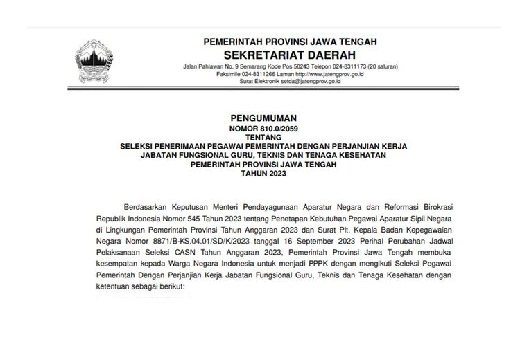 Pengadaan PPPK Pemprov Jateng 2023