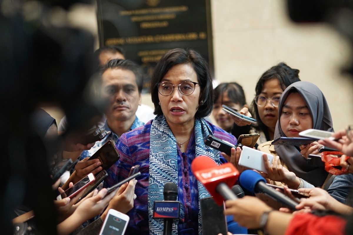 Menteri Keuangan Sri Mulyani Indrawati seusai menyampaikan pokok-pokok kebijakan fiskal tahun anggaran 2020 dalam Rapat Paripurna ke 17 DPR, di Kompleks Parlemen, Senayan, Jakarta, Senin (20/5/2019).