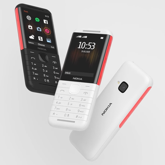 Nokia 5310 dengan tombol musik di kedua sisi bingkainya.