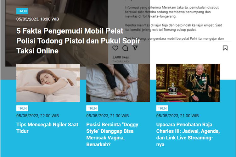 Berita terpopuler kanal Tren Kompas.com 5-6 Mei 2023.