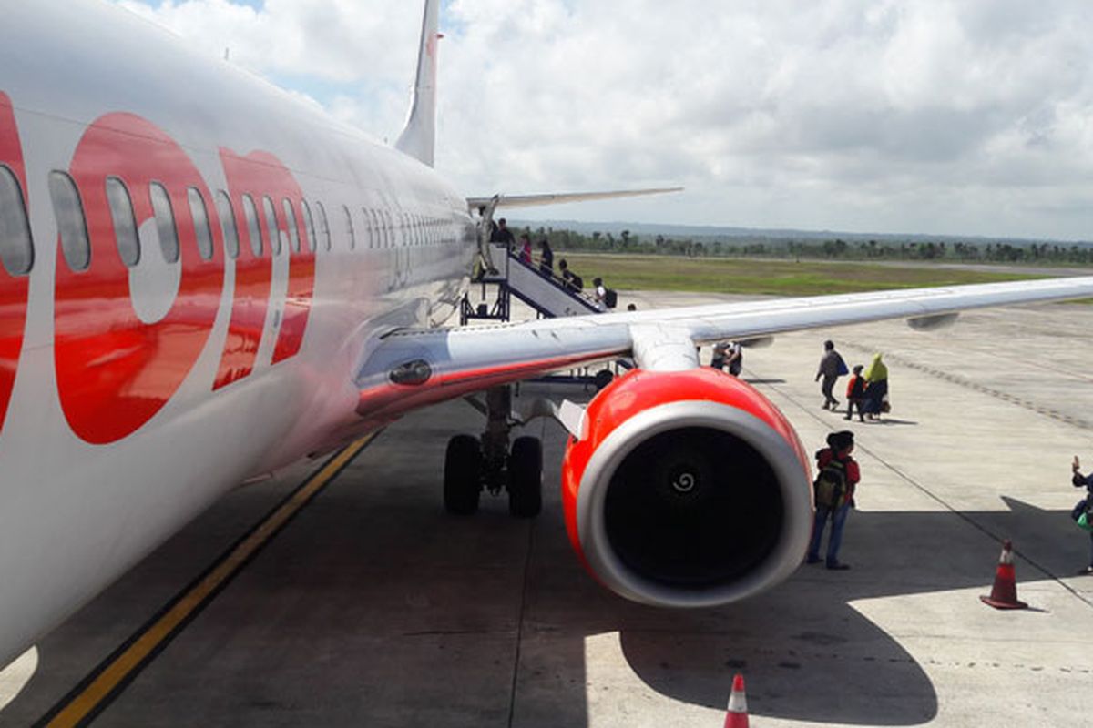 Pesawat Lion Air di Bandara Internasional Lombok, Nusa Tenggara Barat, Rabu (12/7/2017).