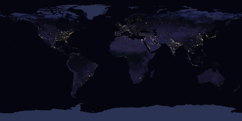 Ilustrasi peta citra satelit atau cahaya malam dari NASA.