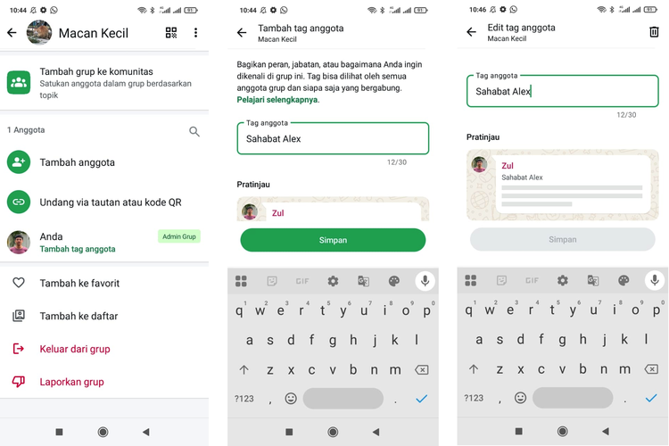Ilustrasi cara membuat nama julukan di grup WhatsApp dengan fitur Member Tag.