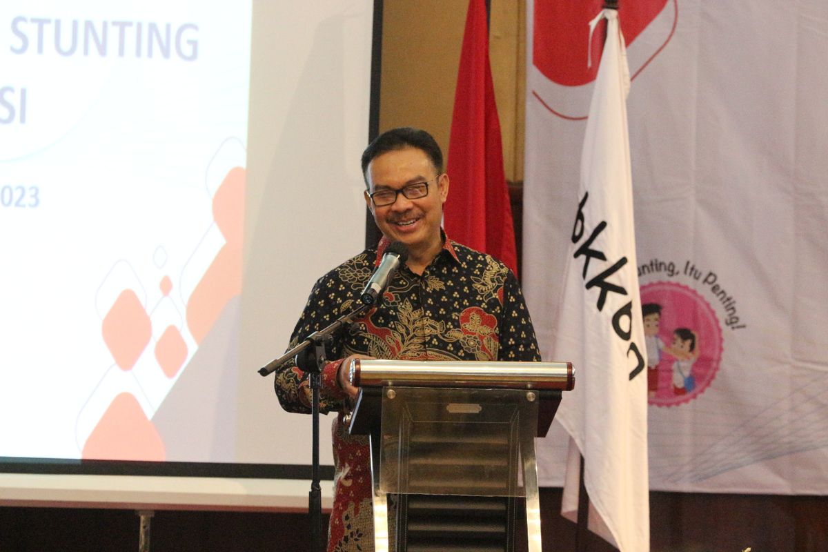Kepala Badan Kependudukan dan Keluarga Berencana Nasional (BKKBN) dr Hasto Wardoyo saat menghadiri kegiatan Evaluasi Program Percepatan Penurunan Stunting Tingkat Provinsi di Hotel Novotel, Kota Semarang, Jawa Tengah (Jateng), Senin (4/12/2023).