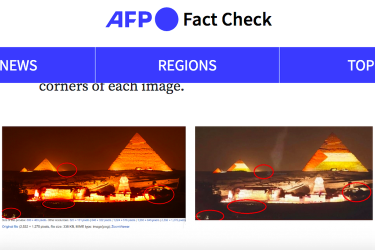 Tangkapan layar foto Piramida Giza yang menampilkan bendera Palestina